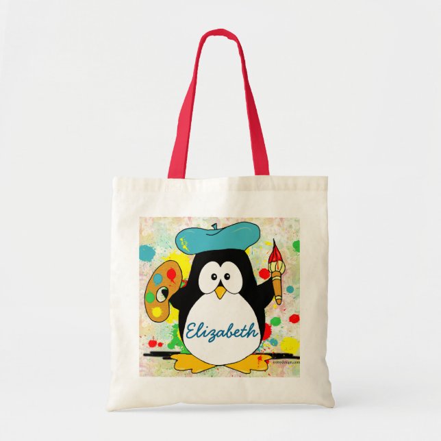 Penguin Painter Add Name Tote Bag (Front)