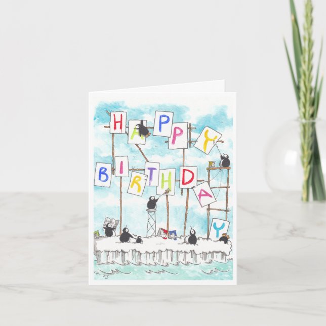 Penguin Painters Birthday Card (Front)