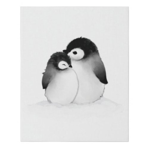 Penguin Painting Faux Wrapped Canvas Print