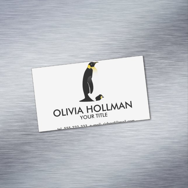 Penguin parent with his baby business card magnet (In Situ)