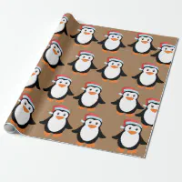 Happy Holidays Pinguin White Rose Gold Black Wrapping Paper, Zazzle