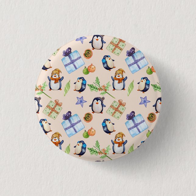 Penguin party – festive winter fun button (Front)