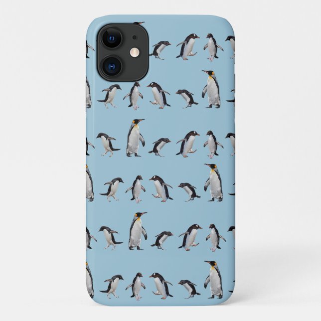 Penguin Party iPhone 11 Case (Light Blue) (Back)