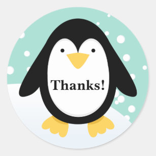 N315 Personalised Cute Penguin Zoo Birthday Stickers Party Thank You Cake 