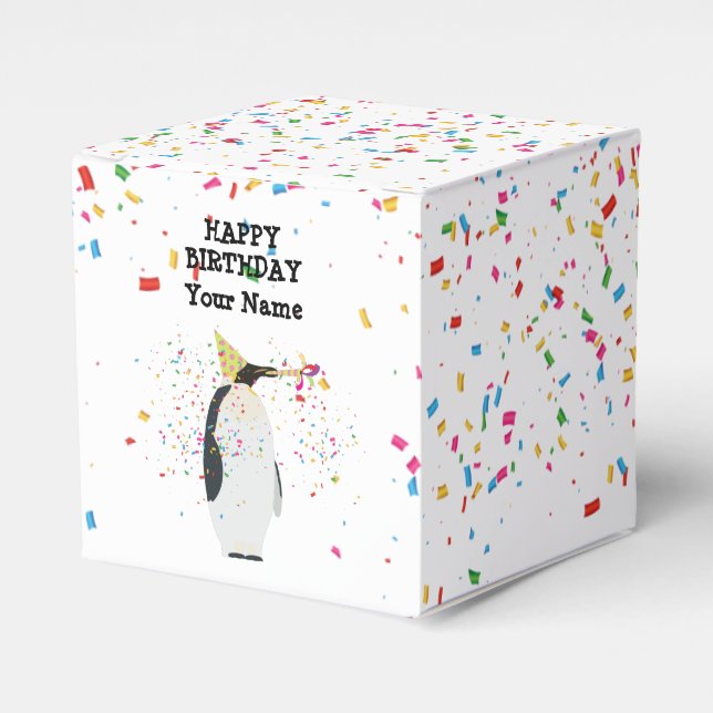 Penguin Partying - Animals at Birthday Party Favor Boxes (Front Side)