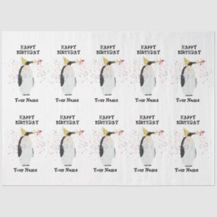 Penguin Partying - Animals at Birthday Party Name Tissue Paper