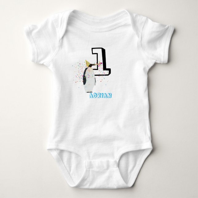 Penguin Partying - Animals Birthday Party Baby Age Bodysuit (Front)