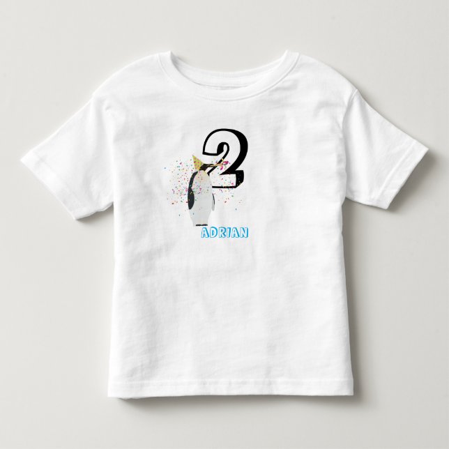 Penguin Partying - Animals Birthday Party Kids Age Toddler T-shirt (Front)