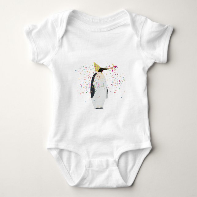 Penguin Partying - Animals Having a Party Baby Bodysuit (Front)