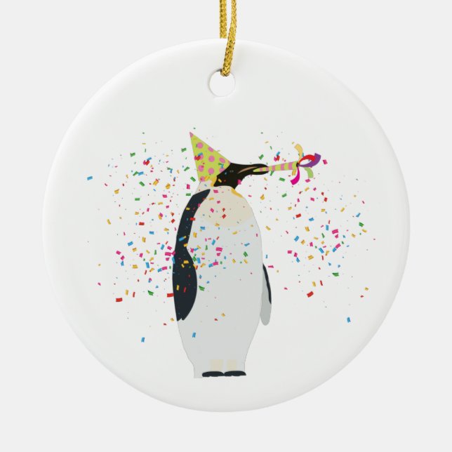 Penguin Partying - Animals Having a Party Ceramic Ornament (Front)
