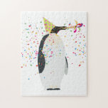 Penguin Partying - Animals Having a Party Jigsaw Puzzle<br><div class="desc">A cute illustration of a penguin partying and having fun! Penguin wearing a party hat and blowing party horn with confetti raining down on it. Let the celebrations begin! Perfect for anyone who loves funny animal illustrations. Ideal for a birthday gift, nursery decor, kids room art, home decor, Christmas present...</div>