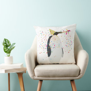 Penguin Partying - Animals Having a Party Throw Pillow