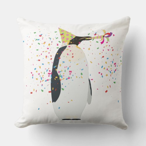 Penguin Partying _ Animals Having a Party Throw Pillow