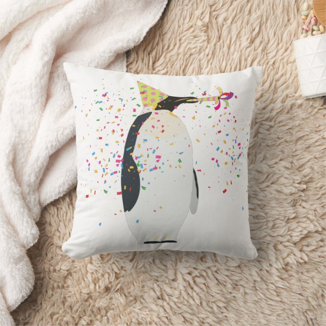 Penguin Partying - Animals Having a Party Throw Pillow (Blanket)