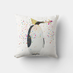 Penguin Partying - Animals Having a Party Throw Pillow