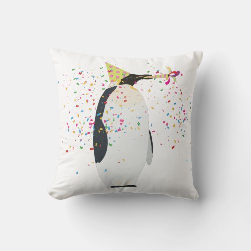 Penguin Partying _ Animals Having a Party Throw Pillow