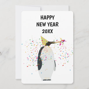Penguin Partying - Animals Holiday New Years Card