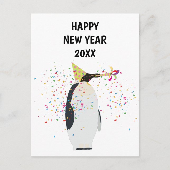Penguin Partying - Animals  Holiday New Years Card (Front)