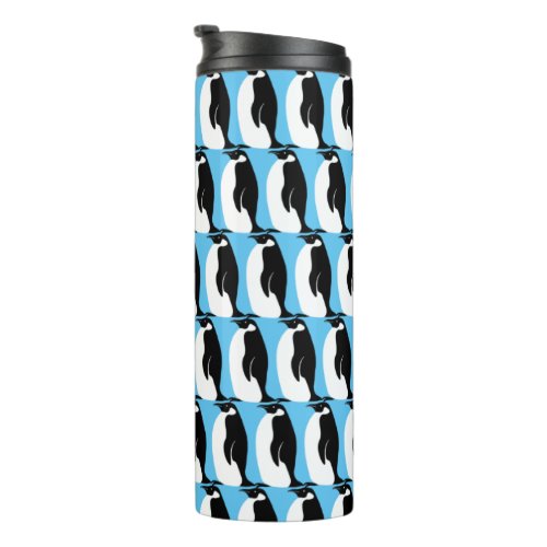 Penguin Pattern Aqua Black White Thermal Tumbler