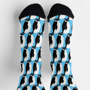 Penguin Pattern Cute Minimalist Blue Black White Socks