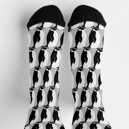 Penguin Pattern Cute Minimalist Gray Black White Socks