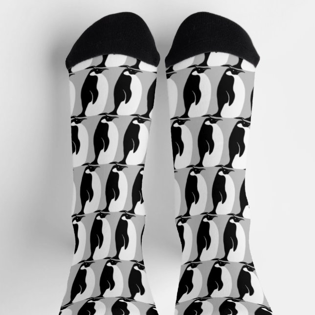 Penguin Pattern Cute Minimalist Gray Black White Socks (Top)