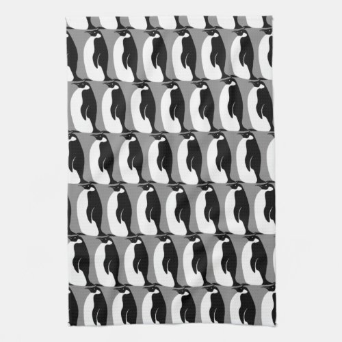 Penguin Pattern Gray Black White Kitchen Towel