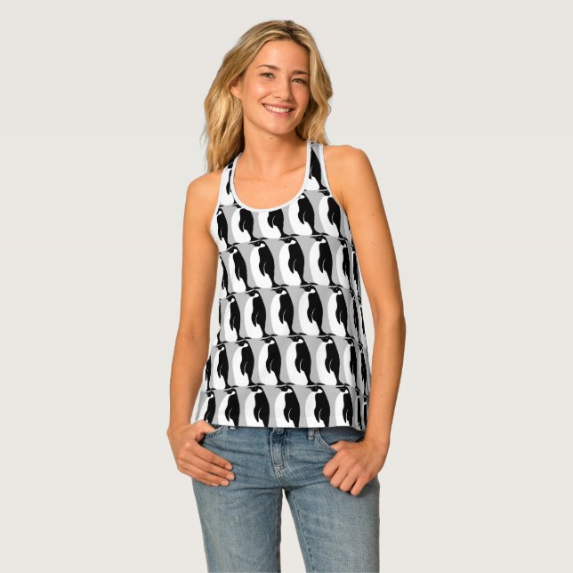 Penguin Pattern Gray Black White Tank Top (Front Full)