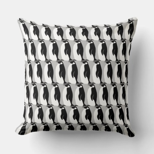 Penguin Pattern Gray Black White Throw Pillow