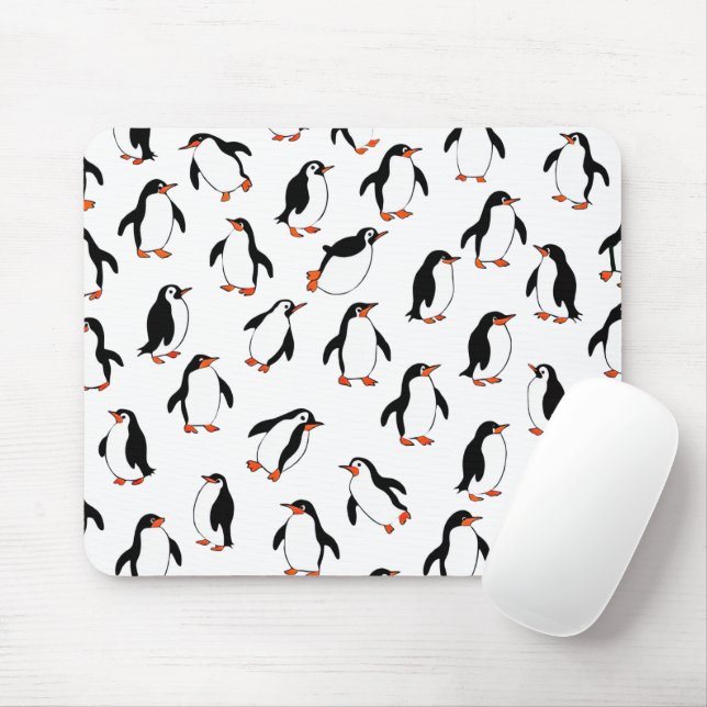 Penguin Pattern Mouse Pad (With Mouse)