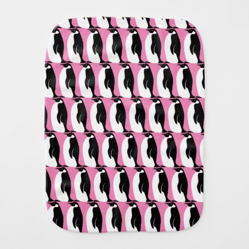 Penguin Pattern Pink Black White Baby Burp Cloth