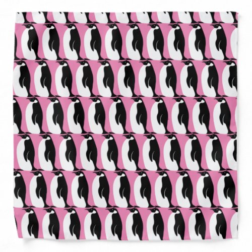 Penguin Pattern Pink Black White Bandana