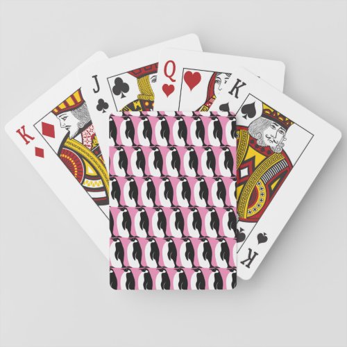 Penguin Pattern Pink Black White Poker Cards