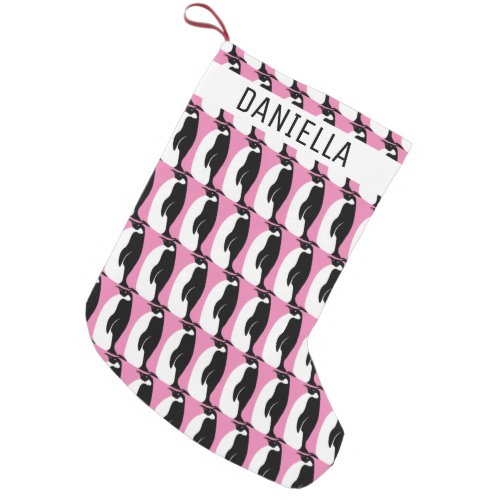 Penguin Pattern Pink Black White Small Christmas Stocking