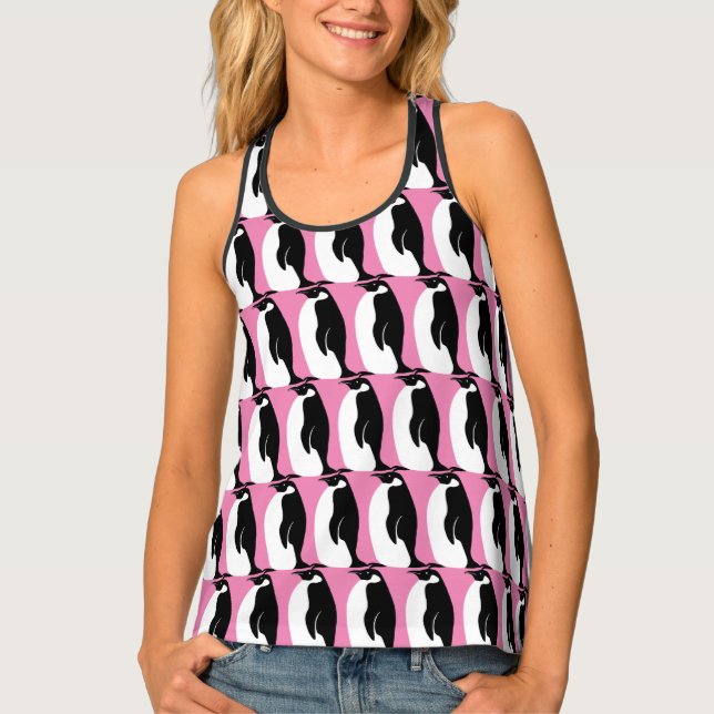 Penguin Pattern Pink Black White Tank Top (Front)