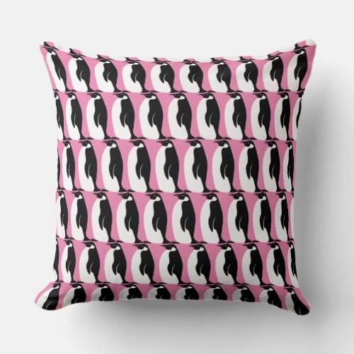 Penguin Pattern Pink Black White Throw Pillow