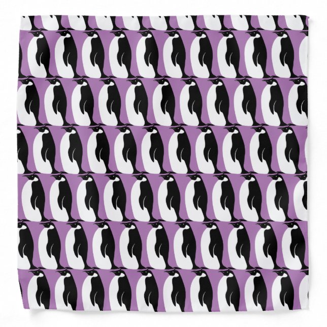 Penguin Pattern Purple Black White Bandana (Front)