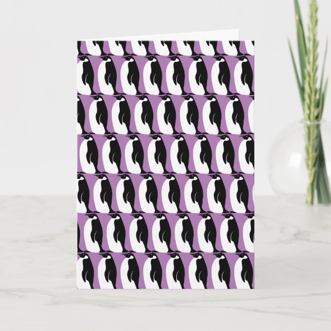 Penguin Pattern Purple Black White Card (Front)