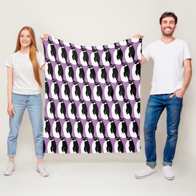 Penguin Pattern Purple Black White Fleece Blanket (In Situ)