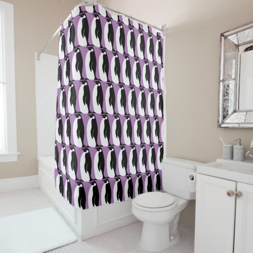 Penguin Pattern Purple Black White Shower Curtain