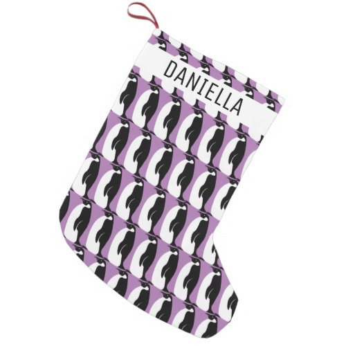 Penguin Pattern Purple Black White Small Christmas Stocking