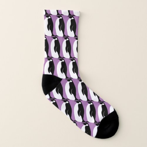 Penguin Pattern Purple Black White Socks