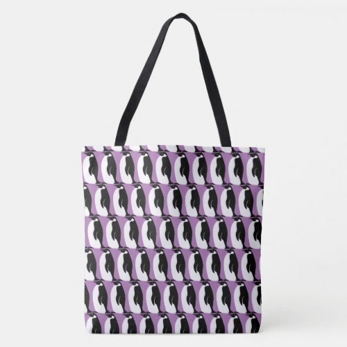 Penguin Pattern Purple Black White Tote Bag