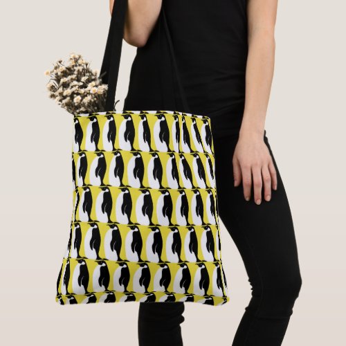 Penguin Pattern Yellow Black White Tote Bag