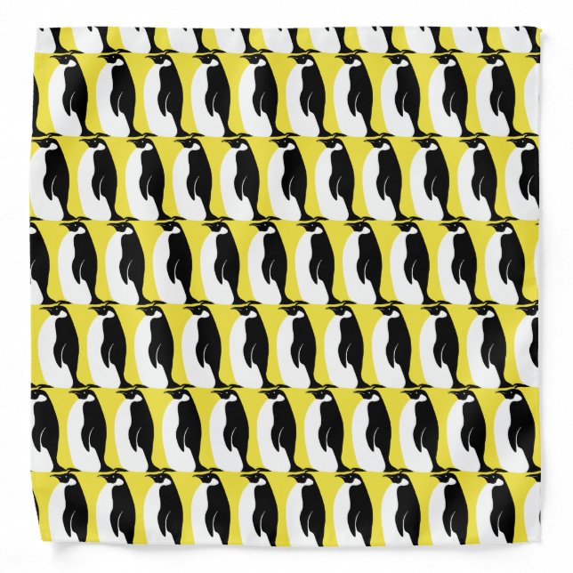 Penguin Pattern Yellow Illuminating Black White Bandana (Front)