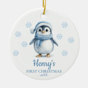 Penguin Personalized Baby's First Christmas Ceramic Ornament