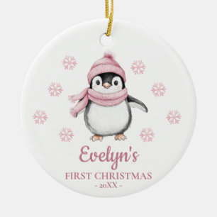 Penguin Personalized Girl's First Christmas Ceramic Ornament