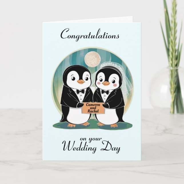 Penguin Personalized Wedding Card (Front)