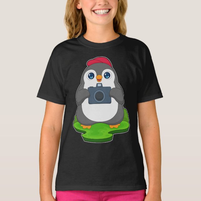 Penguin Photographer Camera T-Shirt (Front)