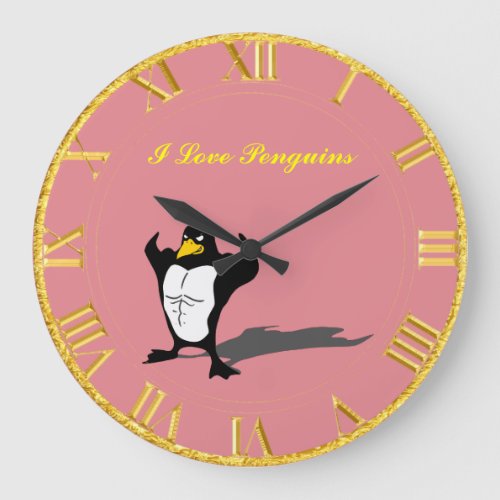 Penguin Pink And Gold Clock